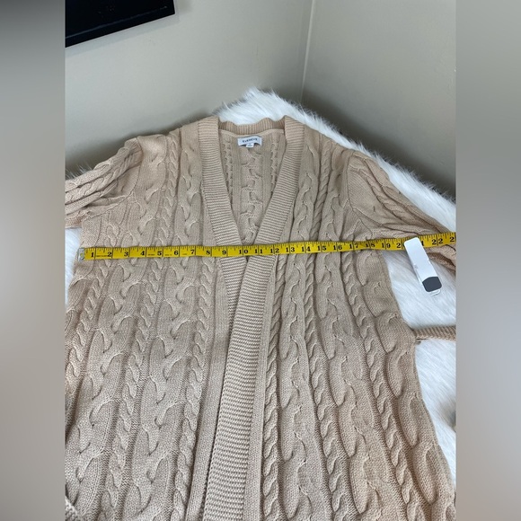 Evereve Juliette Wrap Cable Knit Belted Cardigan Sweater - Tan Small - Picture 8 of 10